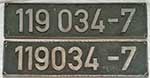Deutschland (DDR), EDV-Lokschilder der DRo: 119 034-7, GAlR, Guss-Aluminium-Rund mit Rand (GAlRmR). Ein sehr schner Satz!