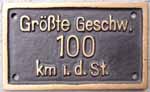 Geschwindigkeitsschild 100 km i.d.St., Messing, ""