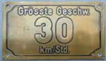 Geschwindigkeitsschild 30km/Std, Messingblech, 137x81mm, von Kf