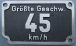 Geschwindigkeitsschild 45km/h, Aluguss, 13,6x8,1 cm