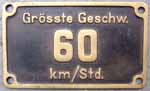 Geschwindigkeitsschild 60km/Std., Messing, "ss"
