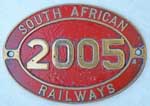 Sdafrika (SAR), Lokschild: 2005. Messingguss oval, glatt mit Rand.