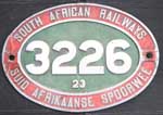 Sdafrika, South African Railways (SAR), Baureihe 23, Lok 3226, Aluminiumguss oval, mit Rand. BxH = 530 x 365 mm, gebaut von Henschel, Baujahr: 1936.