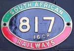 Sdafrika, South African Railways (SAR), Baureihe 16 CR,  Messingguss oval, mit Rand. BxH = 530 x 350 mm.