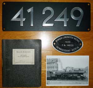 Lokschild, Fabrikschild und Betriebsbuch der 41 249 GAlSi