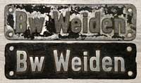 Bw Weiden: Hier sch�n im Vergleich zu sehen: oben ein Originalschild, unten die F�lschung